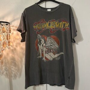 MadeWorn Aerosmith Graphic Tee in Charcoal with Red and Yellow Accents